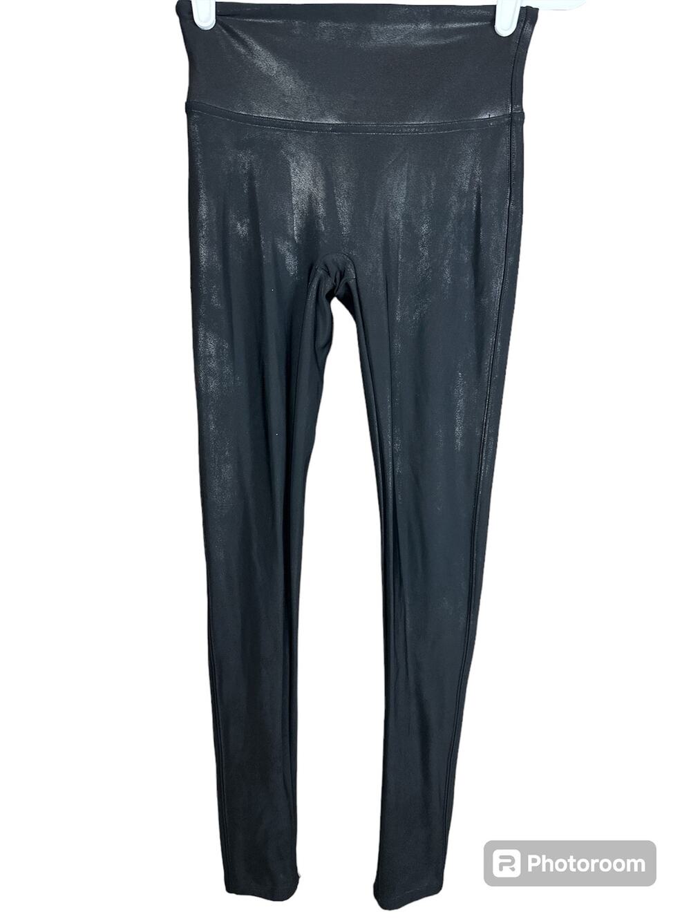 Spanx 'Faux Leather Leggings' Shimmery Sparkly Black Leggings Size Small Petite